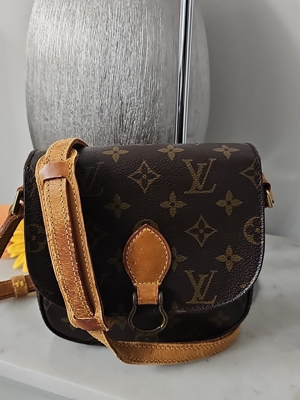 Louis Vuitton Monogram Saint Cloud PM Crossbody Shoulder Bag with Tan Trim
